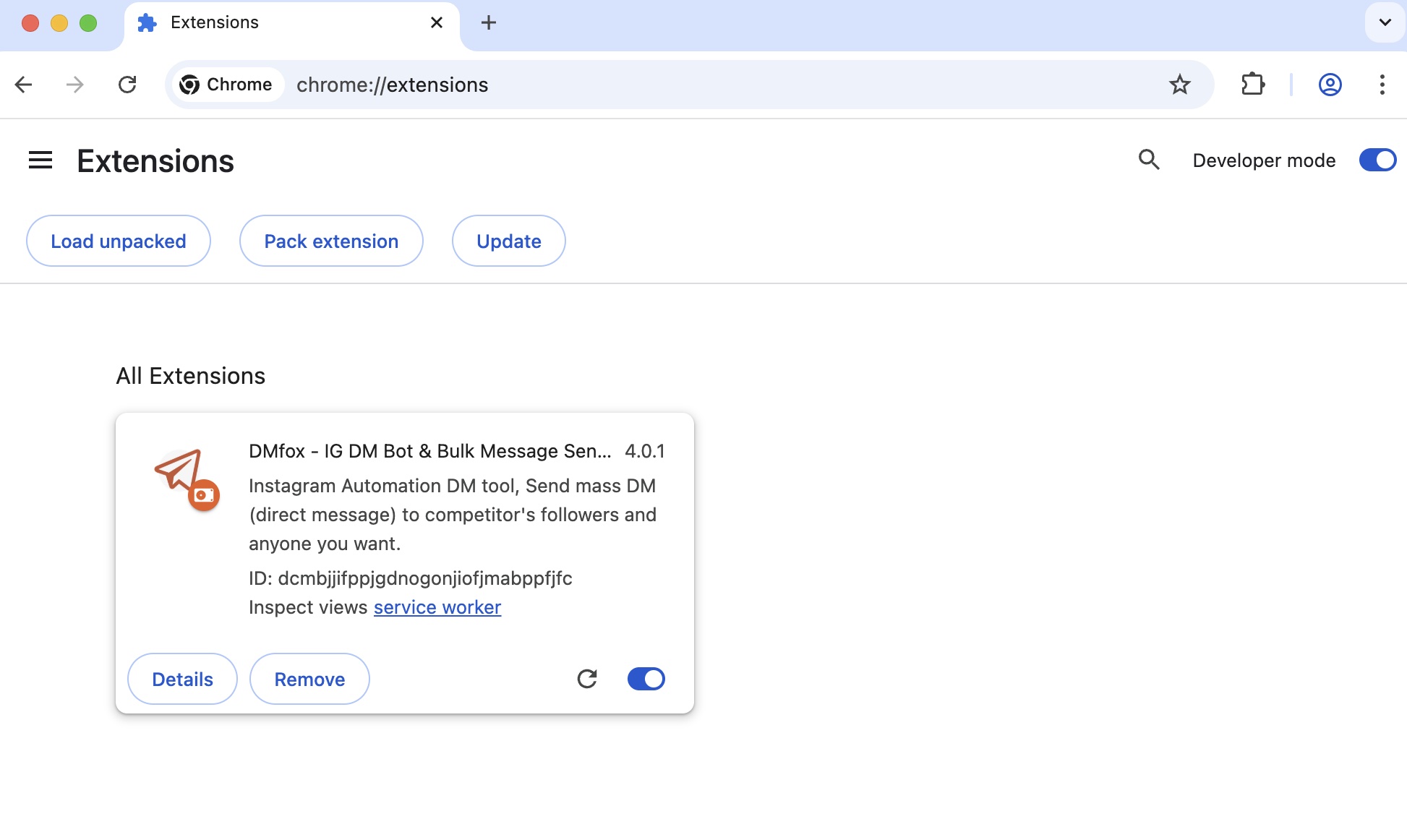 IG DM Sender chrome extension install done
